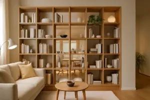 Librerie bifacciali progettate su misura: utilizza la suddivisione degli ambienti per arredare e illuminare