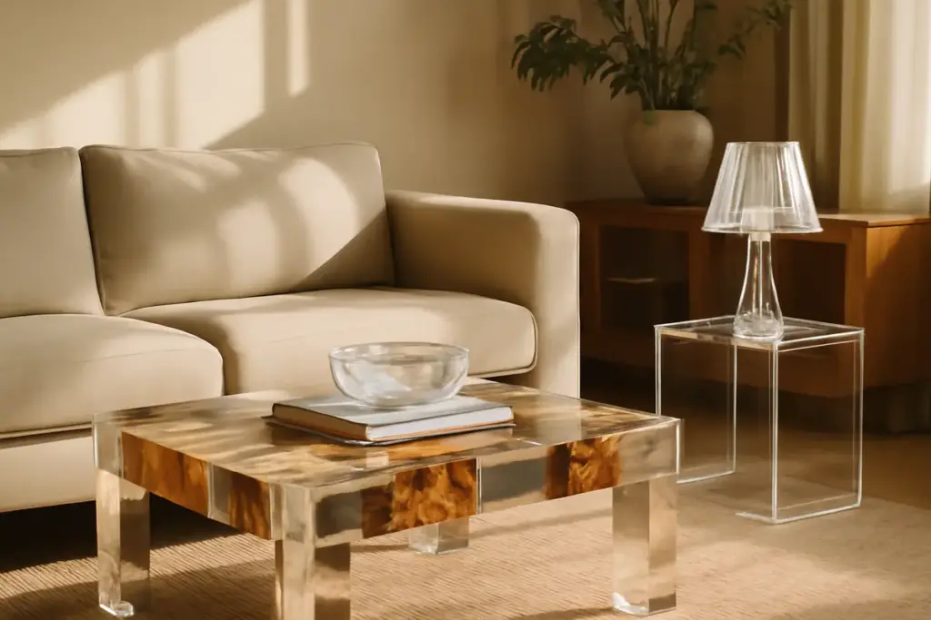 Resina trasparente nei complementi di arredo: un dettaglio che trasforma lo stile della casa